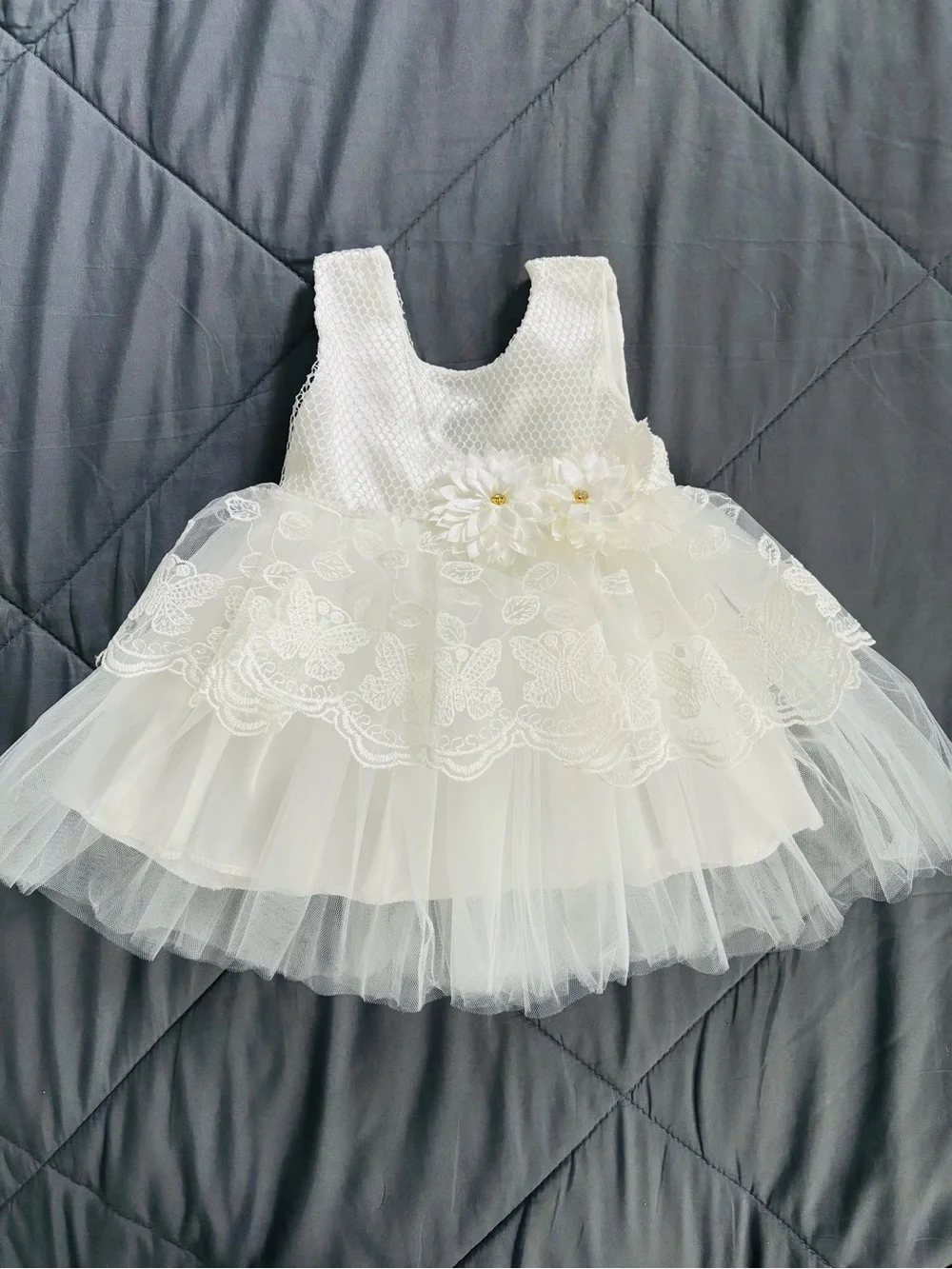 White Baby Girls' Tulle Dress Set - Elegant Party Costume